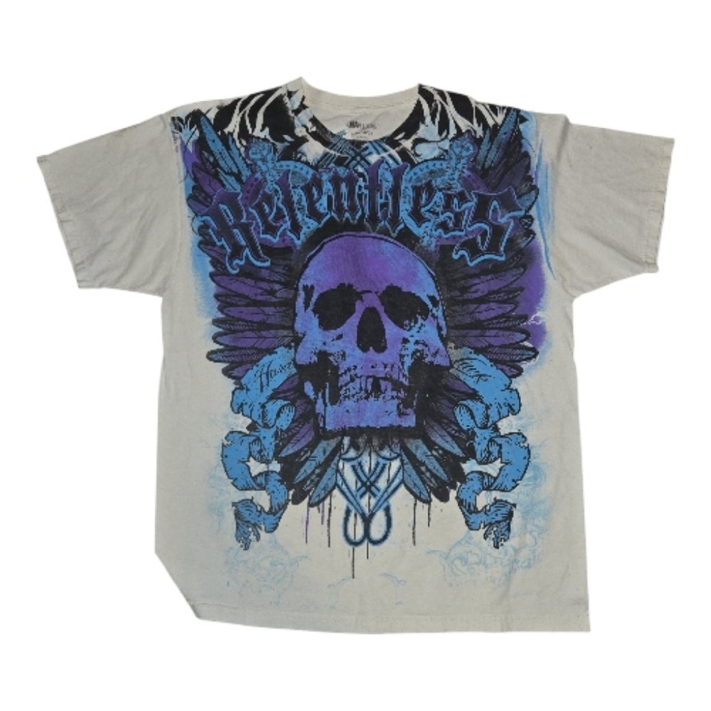 Y2K Graphic Skull T-Shirt with Purple and Blue Accents Size XL